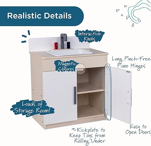 Miniatura 9 de Children's Factory - Fregadero de cocina de madera para niños y niños pequeños, juego de simulación con diseño realista, muebles preescolares para