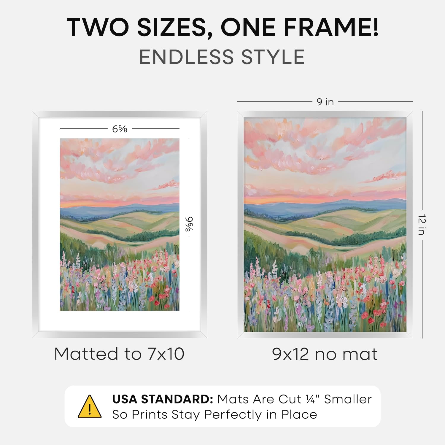 Homeforia 9x12 Picture Frame Silver, High End Metal 9 x 12 Frames with Mat 7 by 10 inch Photo, 9by12 Poster Frame Matted to 7x10 Print, 12x9 Wall or Tabletop Frames, Tempered Glass, Wall Kit, Set of 1