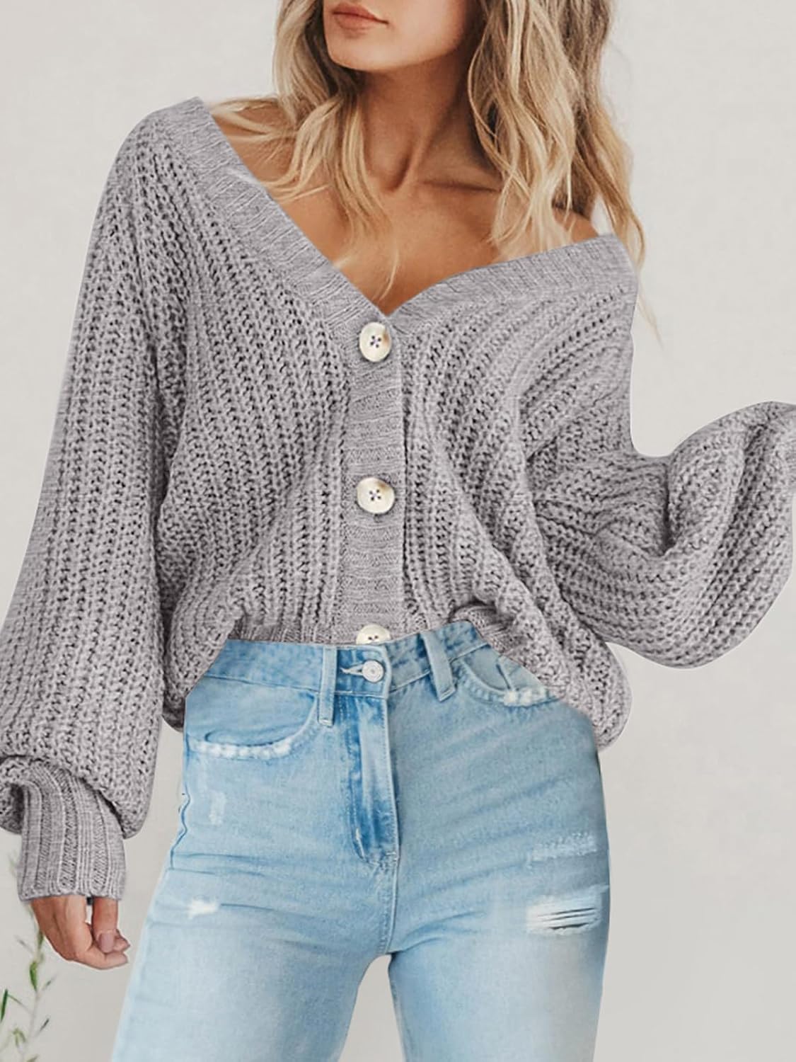 PRETTYGARDEN Women's Chunky Knit Open Front Sweater Long Sleeve Button Loose Short Cardigan Outerwear Coats thumbnail