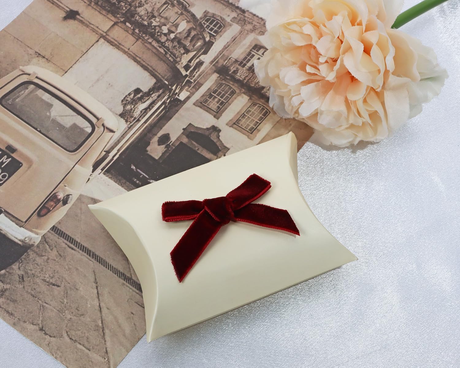 Shapenty Mini Velvet Ribbon Bows Flowers Boutique for Sewing Scrapbook Card Making Wedding Christmas Dress Hair Accessories Gift Decoration Crafting, 4.5x4cm, 50PCS (Wine Red) - Image 3