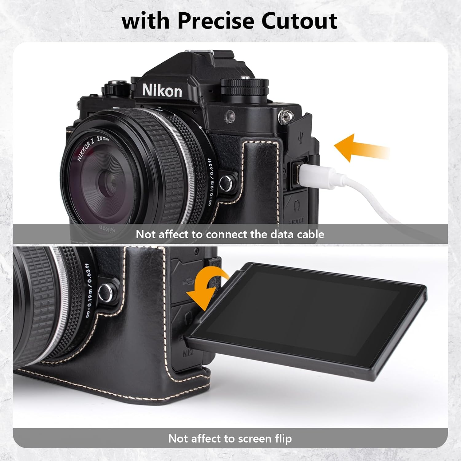 MUZIRI KINOKOO Z f Zf Case, PU Leather Protective Case Compatible for Z f/Zf Camera - with Hand Grip and Opening Bottom Design - Black image 4