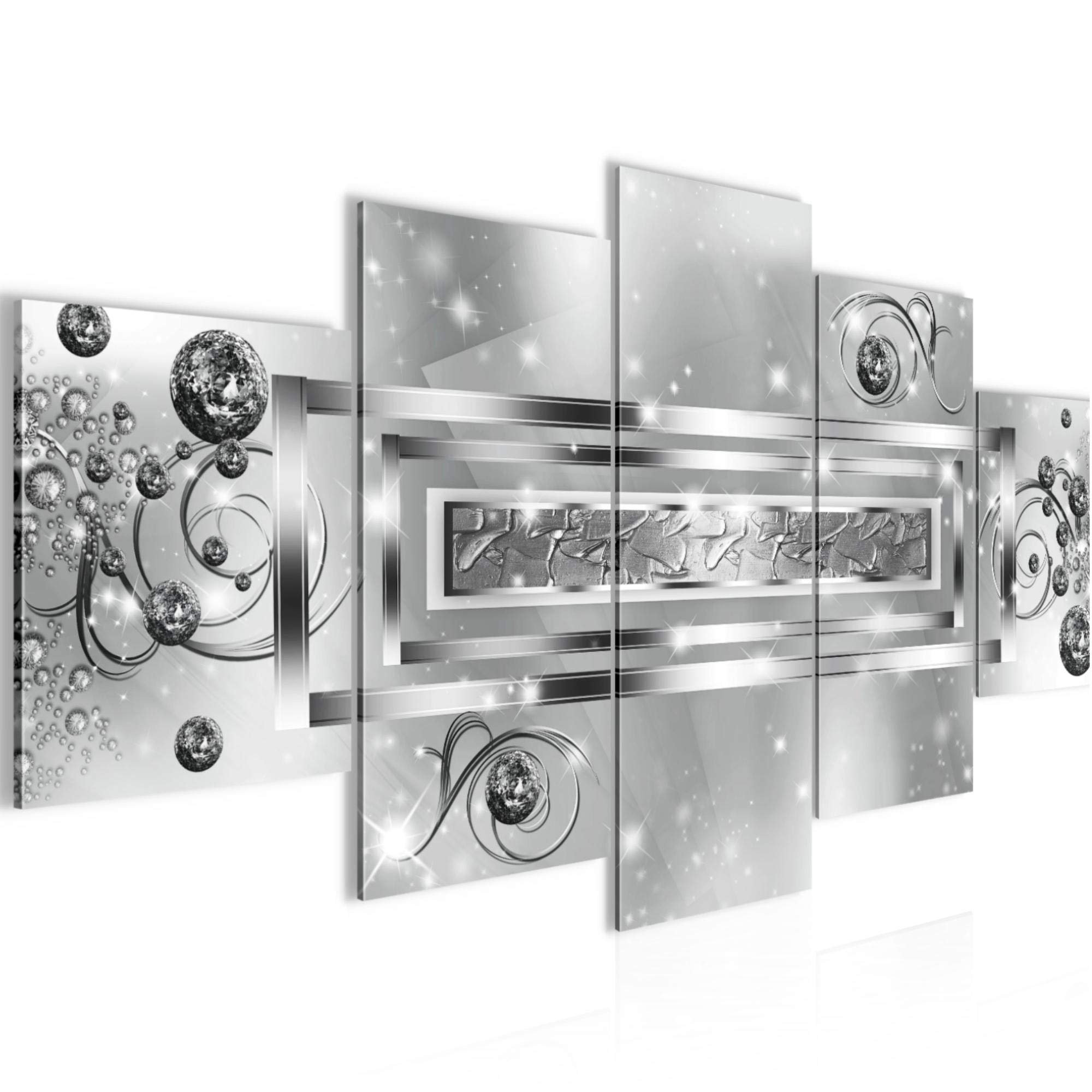 Runa Art - Quadri Astratto 200 x 100 cm 5 Pezzi XXL Decorazione Murale Design Grigio Nero Bianca 103851c