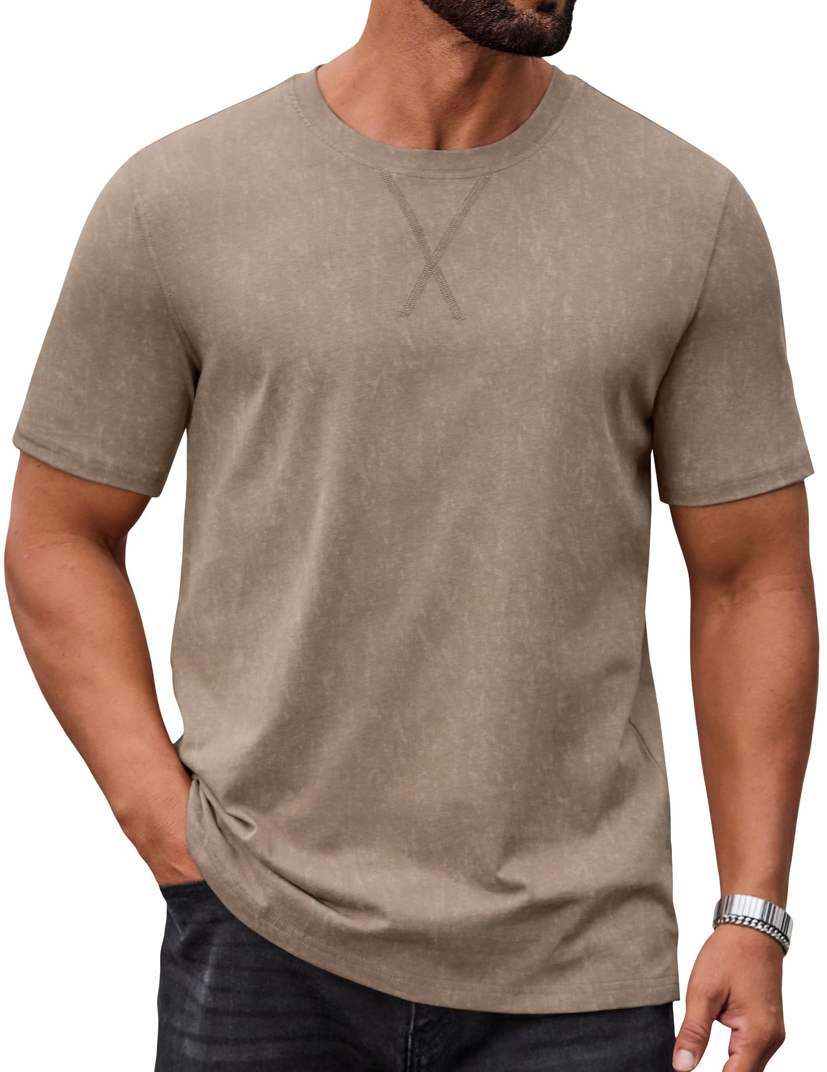 COOFANDY Herren T-Shirt Rundhals Baumwolle Kurzarm Shirt Sommer Casual Regular Fit Tee