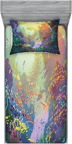 Miniatura 277 de Ambesonne - Juego de sábanas bajeras y fundas de almohada, diseño clásico botánico, plantas de jardín vintage, juego de 3 piezas con estampado