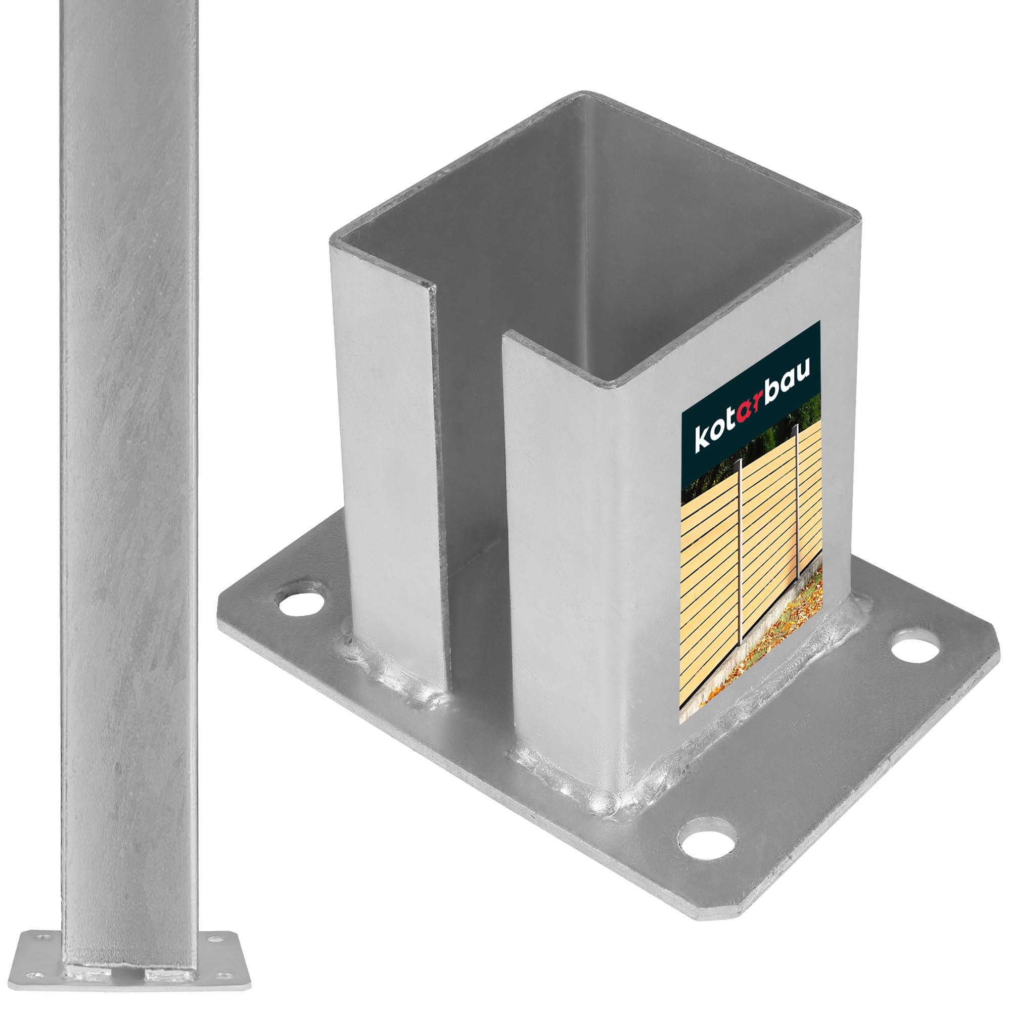 KOTARBAU® Fence Post Support - Bolt Down Post Support - Galvanised Steel - 100x100 mm (3.94x3.94 inches) - Silver - Heavy Duty - Robust - Weather Resistant