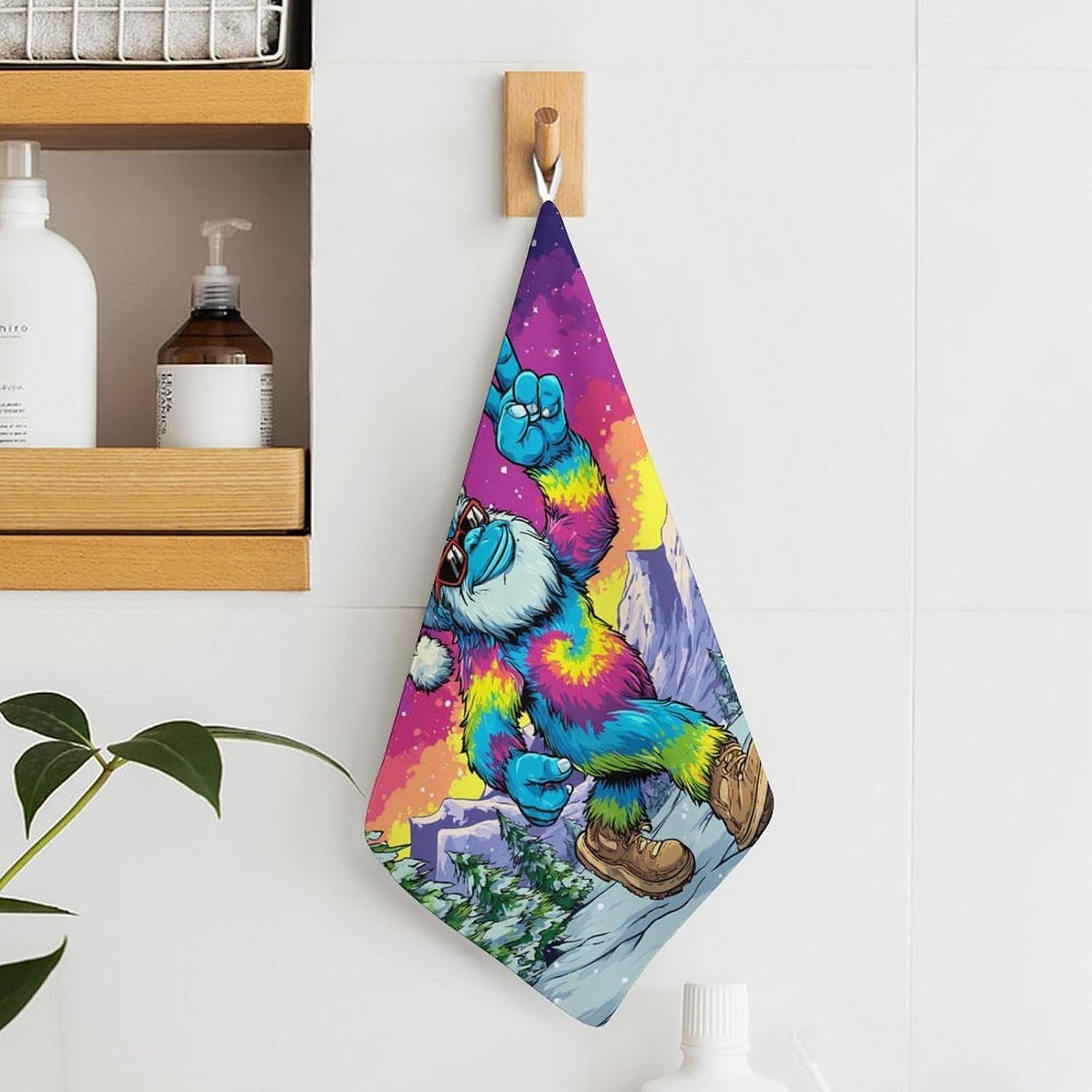 Tie-Dyed Bigfoot Sasquatch Hand Towels for Bathroom Handkerchief | Absorbent,with Hanging Loop,Kitchen Towels,for Home Hotel,Soft