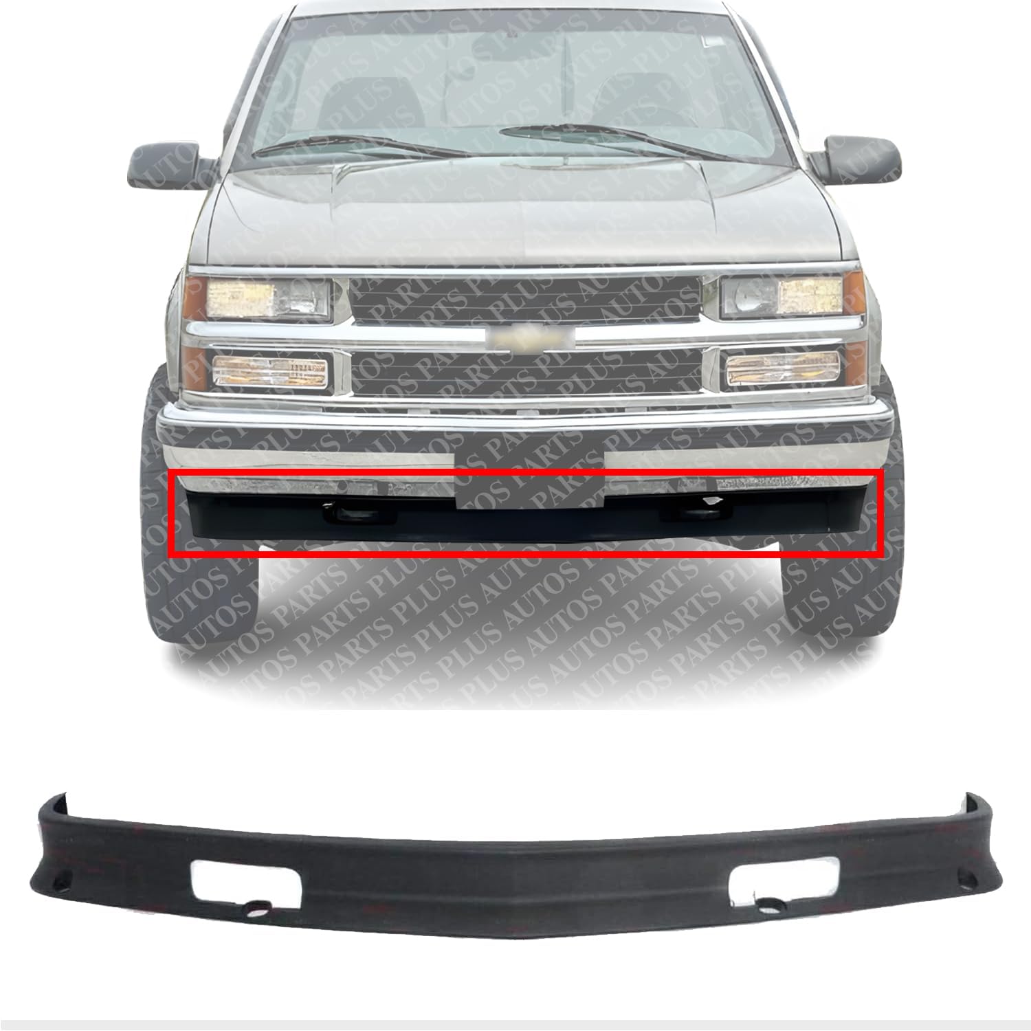 AUTOS PARTS PLUS Front Bumper Lower Valance Air Deflector Primed With Tow Hook Holes Direct Replacement Compatible With 1988-2000 Chevrolet/GMC C/K Series GM1090105 15569430