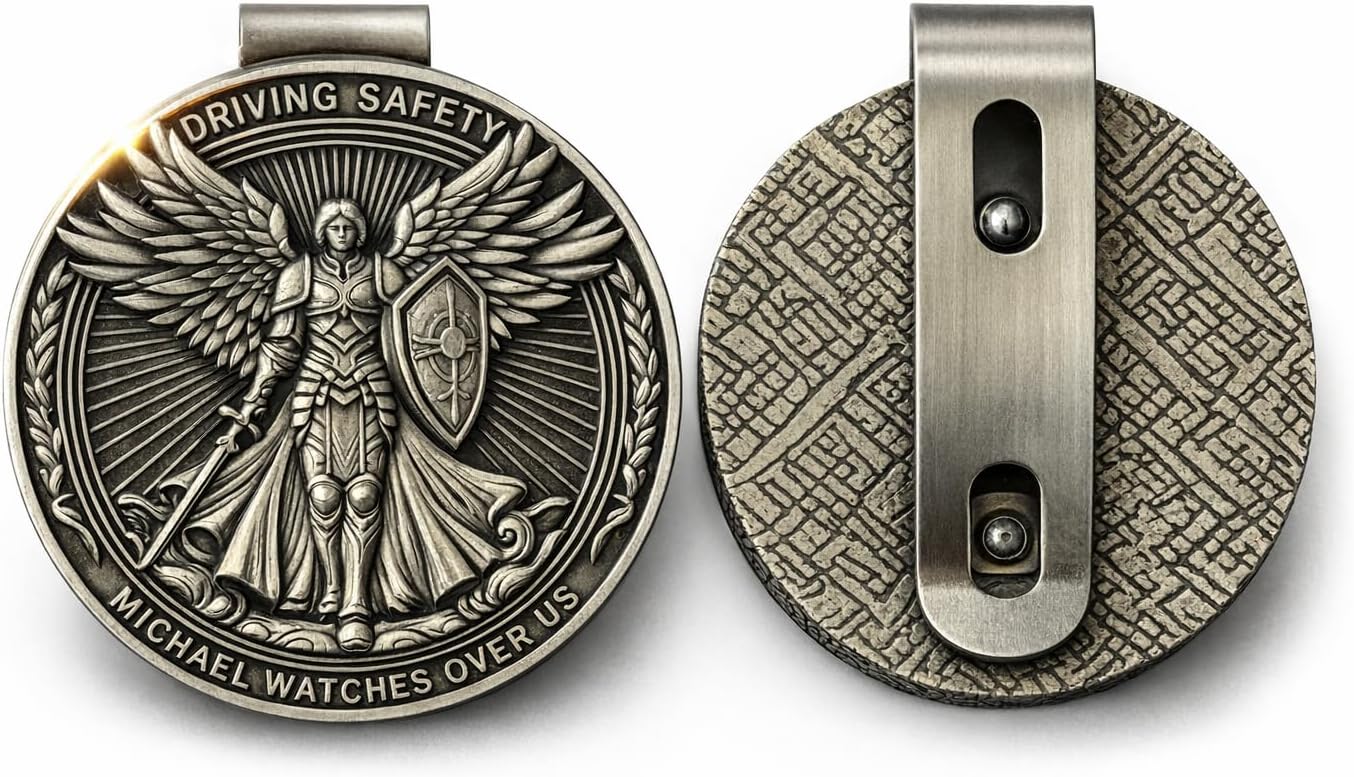 2PCS Archangel Michael Medal for Car Visor Clip, Metal Michael Car Visor, Driving Safety Gift for Drivers Friends Family Long Travel