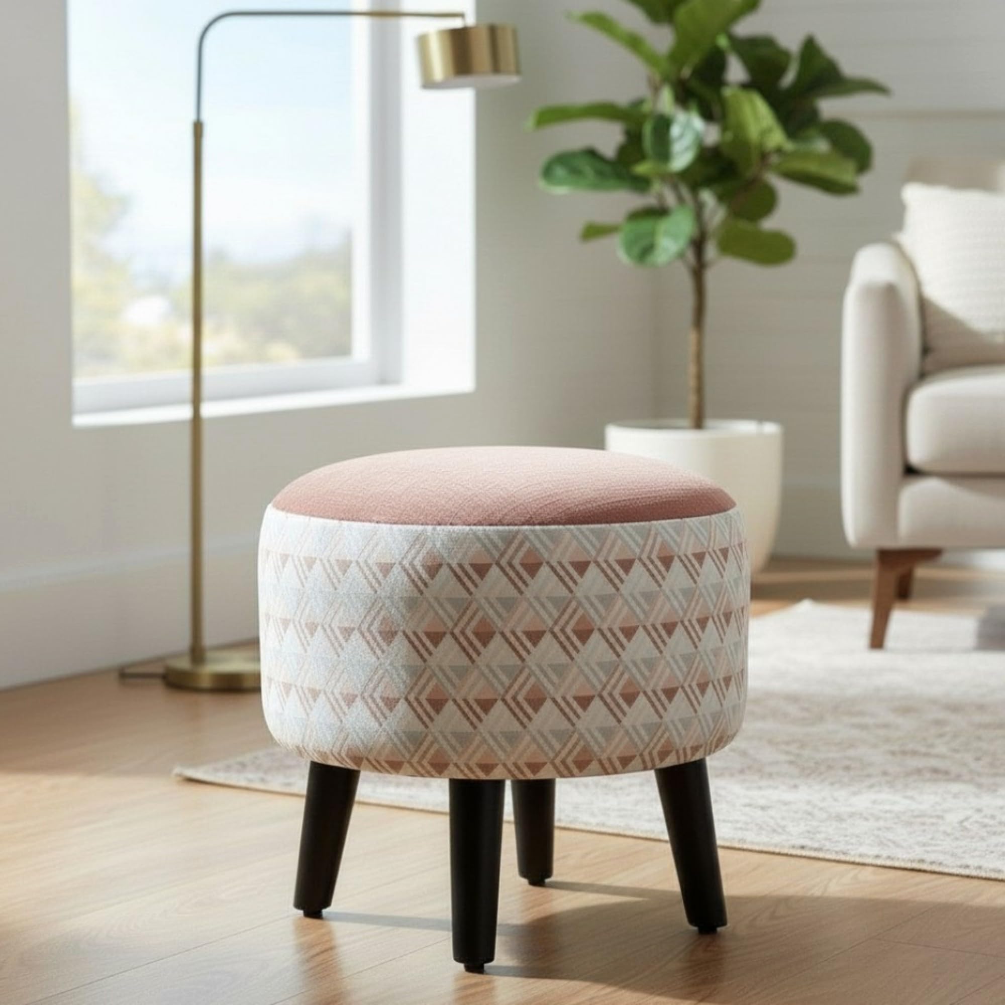 Premium Wooden Ottoman Stool & Footrest for Living Room & Bedroom | Luxe Orange & White Soft Cotton Fabric | 16 inch Height Mudda | Luxury Multipurpose Furniture & Home Décor Accent-image-9