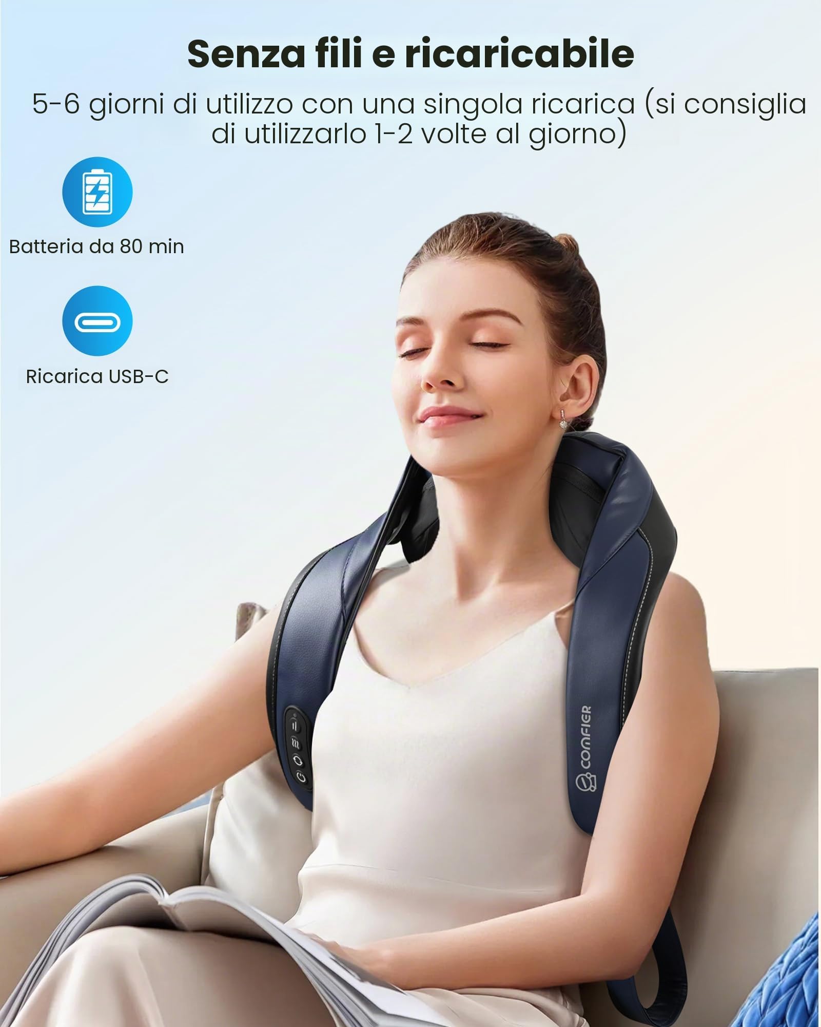 COMFIER Massaggiatore Cervicale Shiatsu con Funzione Riscaldante, Massaggiatore Schiena e Collo Senza Fili, Riscaldamento al Grafene, Cuscino Massaggiante 4D con Funzione Impastamento, Regalo Donna