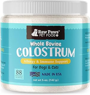 Raw Paws Pet Bovine Colostrum for Dogs Allergies & Immune Support (5-Ounce) - Made in USA - Colostrum for Cats - Senior Dog Supplements - Itchy Skin Treatment - All Ages, Sizes & Breeds