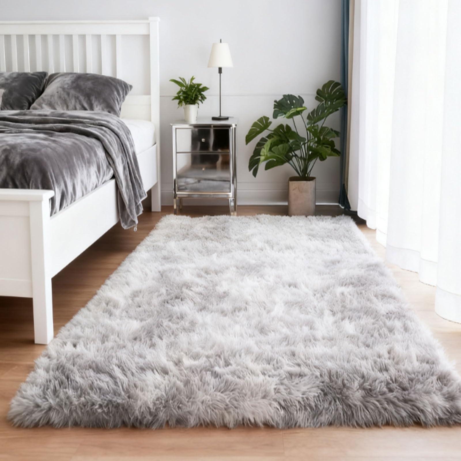 Tapis doux gris clair anti-poussière 85 x 110 cm pour salon moderne et sain