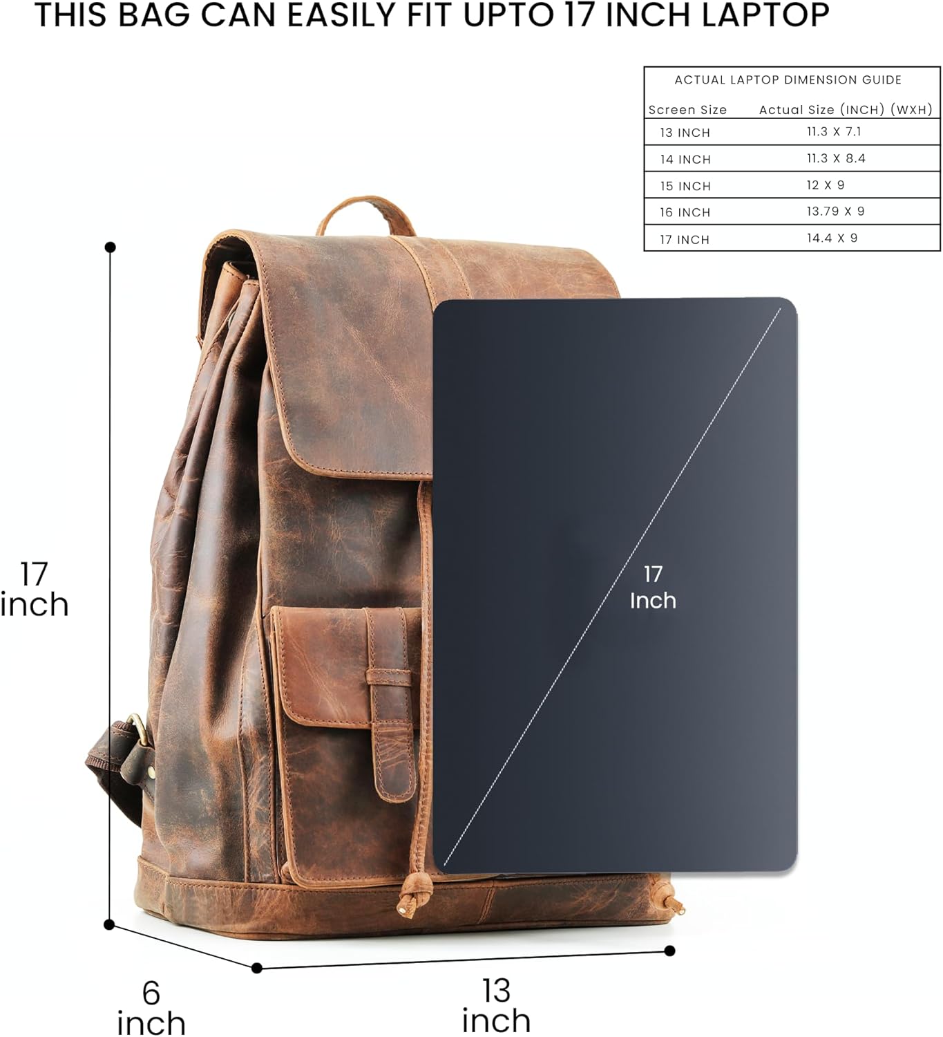 Handmade World Retro Buffalo Hunter Leather Rucksack 17 Inch Laptop Backpack Trailblaze Expedition Travel knapsack College Book Hiking Bag - Image 2