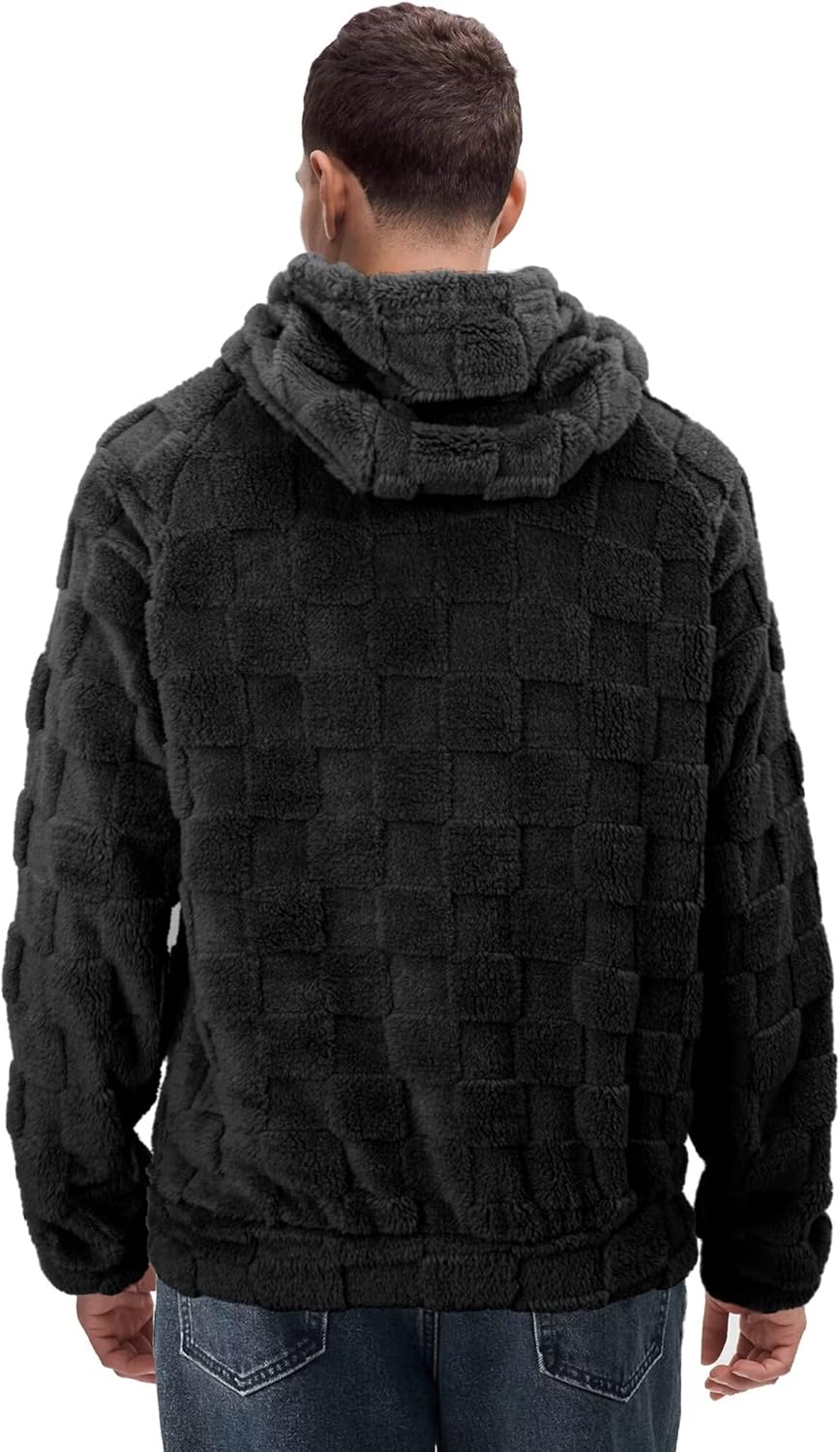 Mens Fuzzy Sherpa Pullover Hoodie Sweatshirts Long Sleeve Front Pocket Fall Outwear Winter Hooded - Image 2