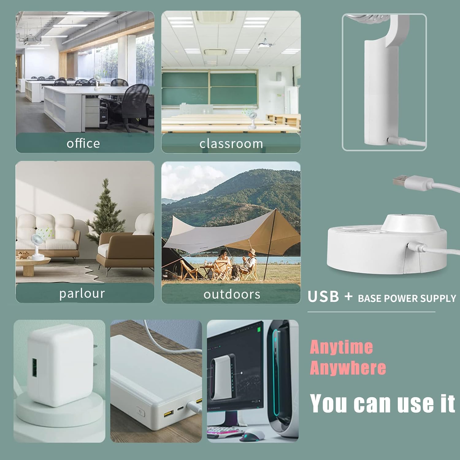 KLUFO 2 in 1 Handheld Desk Fans Small Quiet Personal Fan Rechargeble USB Misting Desktop Fan Mini Table Fan for Bedroom,Office, 3 Speeds Portable Hand Held Fan for Outdoor Cooling