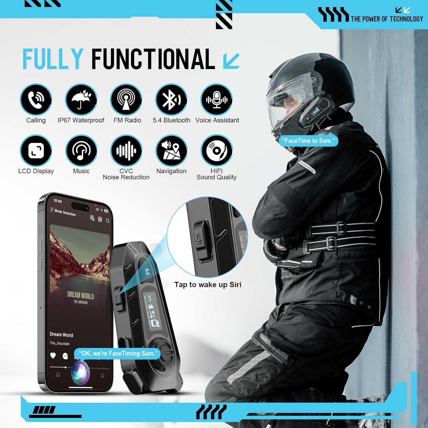 Motorcycle Bluetooth 5.4 Headset with LCD Screen,Motorcycle Helmet Speakers with 2 Mic,3D Stereo Sound,48h Music&FM,Noise Reduction and Waterproof Headset for Helmet Accessories