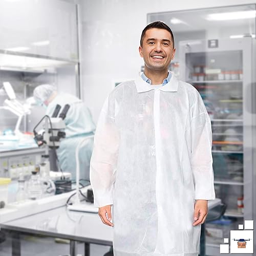 Miniatura 7 de EZGOODZ Abrigo de laboratorio desechable blanco grande, paquete de 10 abrigos de laboratorio desechables para adultos, abrigo de laboratorio de