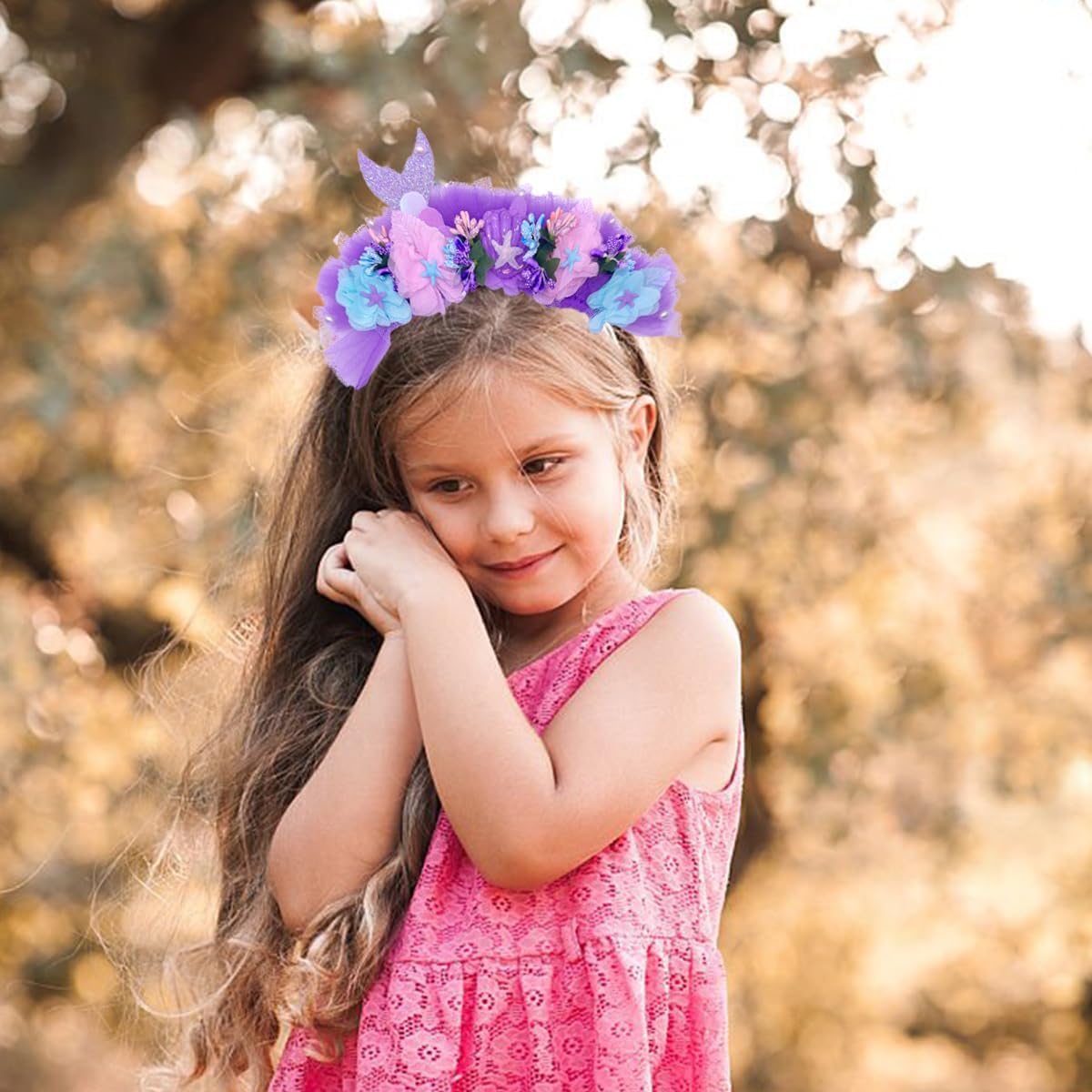 Mermaid Headband Purple Floral with Starfish Headband for Mermaid Birthday Party, Under the Sea Theme, Therian Valentine's Day - Image 6