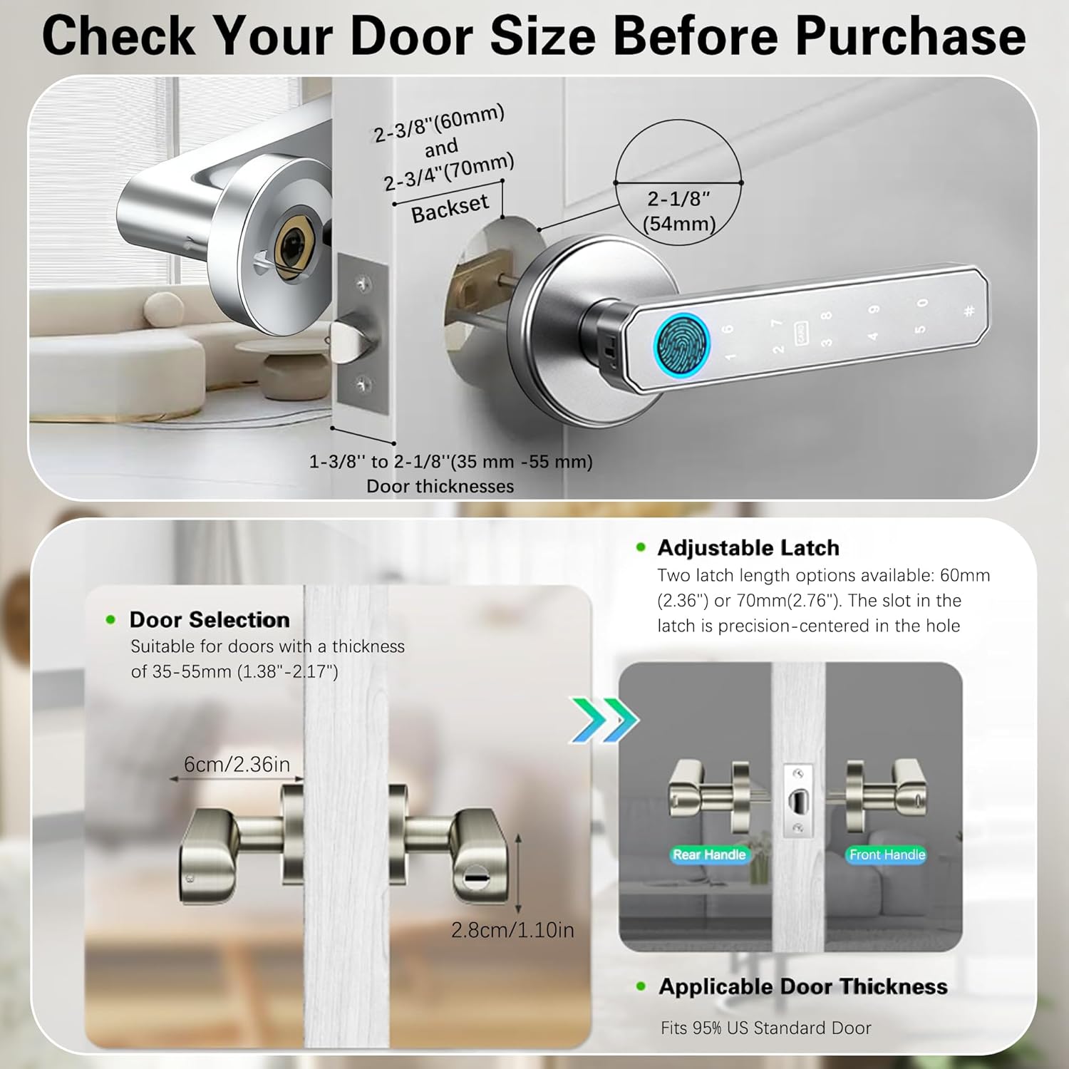 Fingerprint Door Lock, 5 in 1 Smart Door Knob with Passcode Keypad keyless Entry with Handle, Auto-Lock, Biometric Door Locks for Bedrooms, Office, Apartment (Silver, APP)