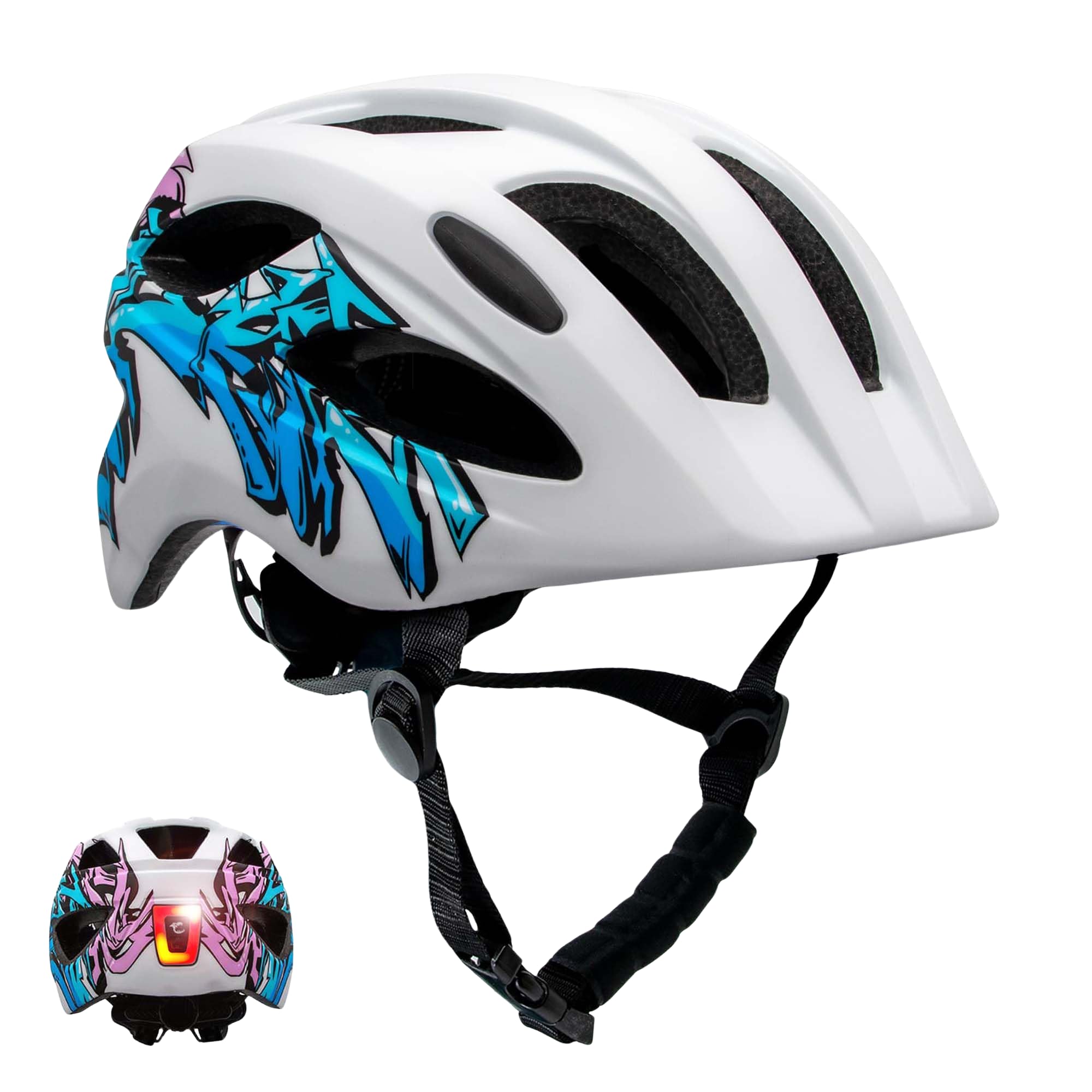Crazy Safety Casque Vélo Enfant avec Lampe USB – pour Bébés et Enfants | Taille 54-58 | Joli Casque Vélo Unisexe | Lampe LED Rechargeable Intégrée