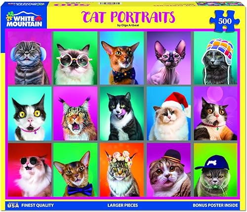 Miniatura 2 de White Mountain Puzzles - Retratos de gatos - Rompecabezas de 500 piezas