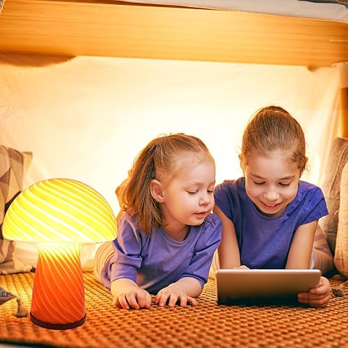 Miniatura 5 de UBOORY Lámpara de mesa de hongo, luz de mesita de noche de cristal, lámpara de escritorio translúcida de estilo vintage, luz de remolino para