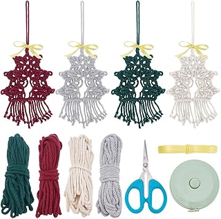 INFUNLY Juego de 4 piezas de macramé para árbol de Navidad, mini adornos de macramé, kit de manualidades de árbol de Navidad, kit de manualidades hecho a mano para colgar en la pared, kit de nudos de
