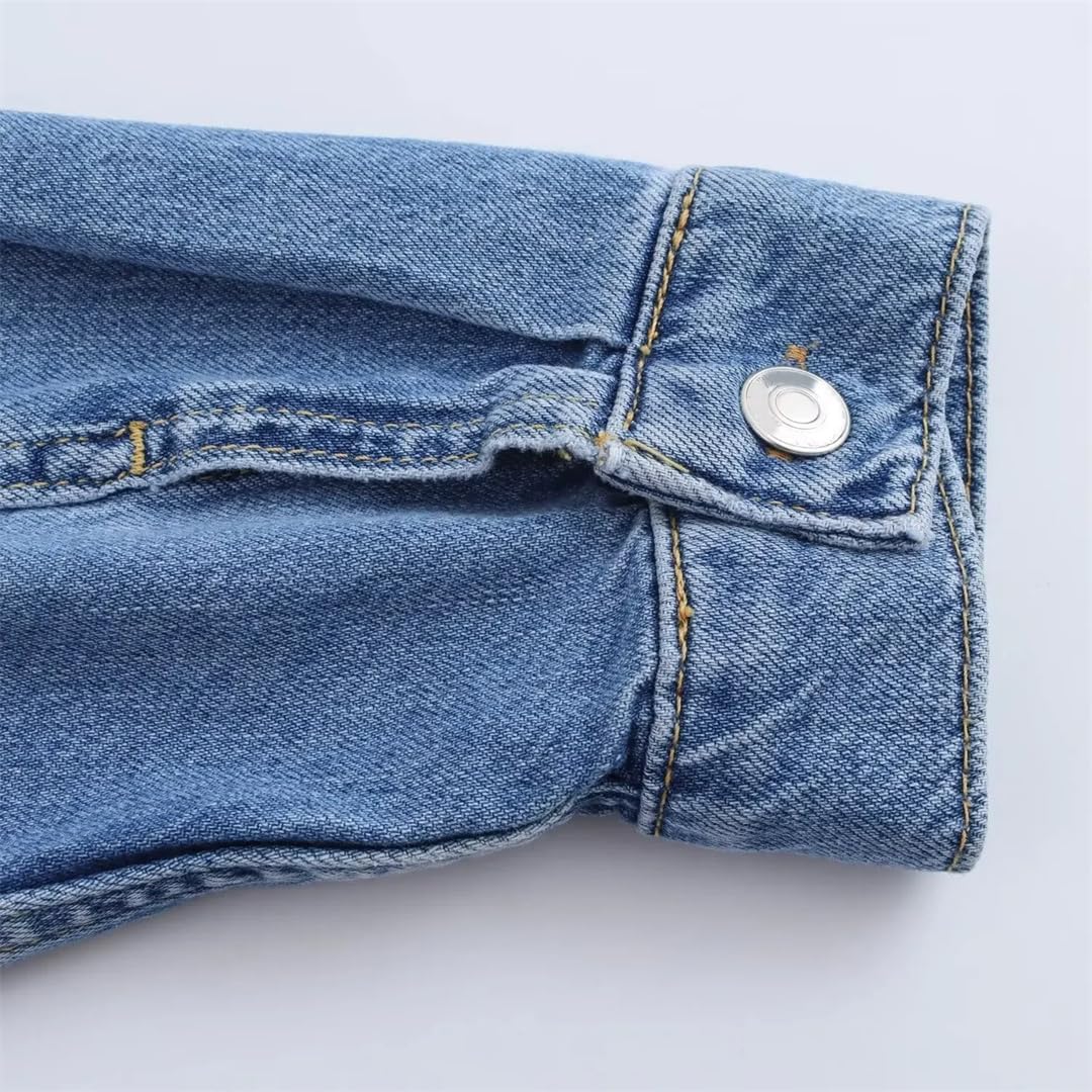 Womens Denim Shirt and Jeans Suit Casual Comfortable Two Piece Set