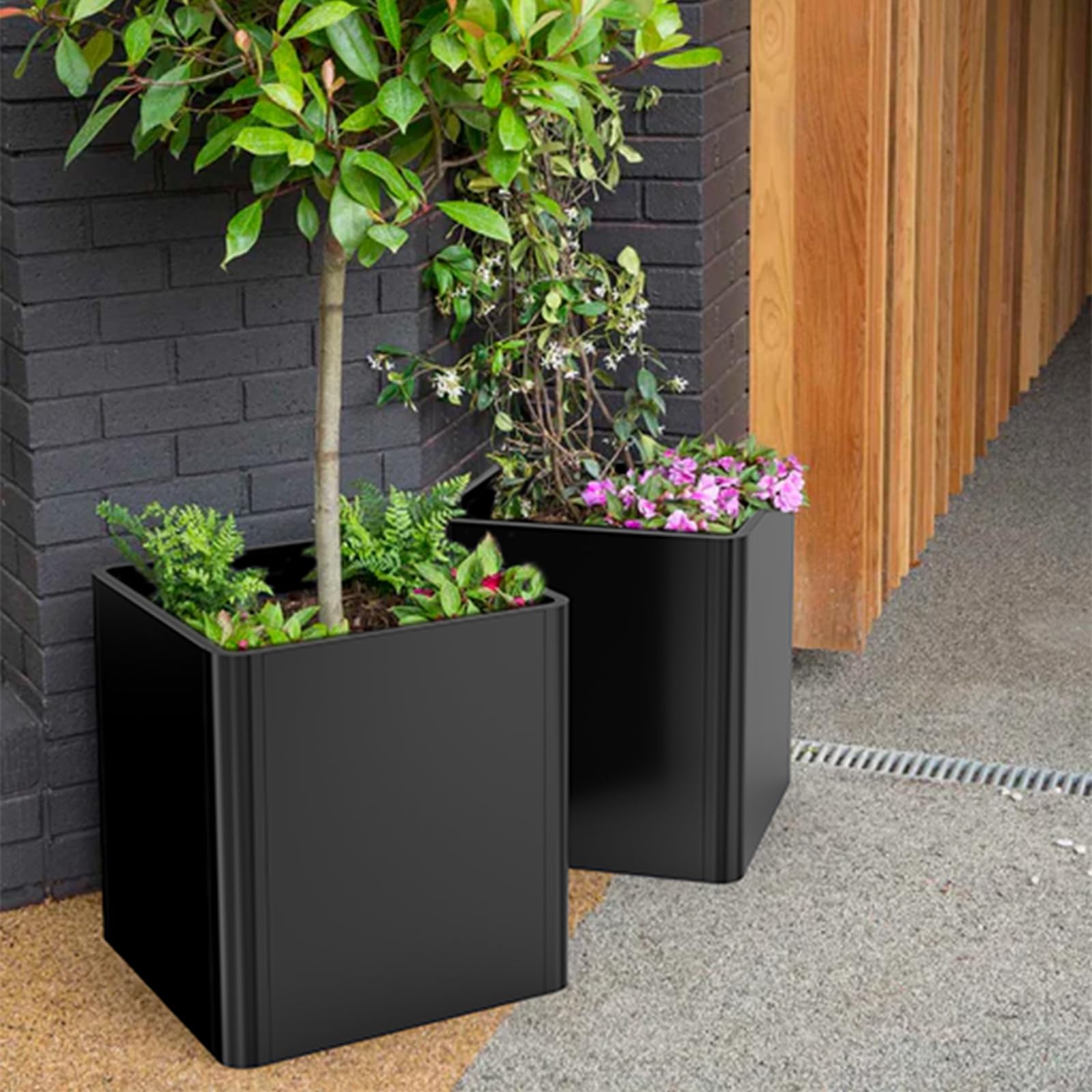 Gardenaire Metal Square Planter Box, Galvanized Steel Planters for