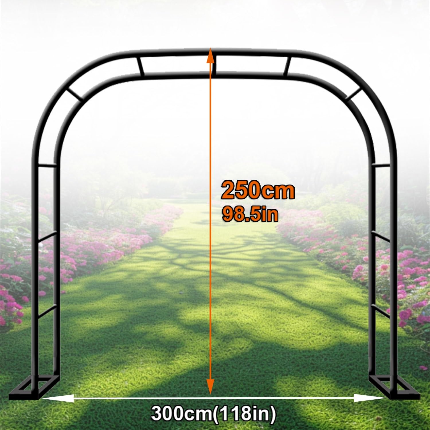 Arco da Giardino in Metallo Robusto Arco per Rampicanti, 80 120 140 180 200 240 280 300 350cm, per Patii Finestre Giardini Portici(Nero,W300 X 220cm)