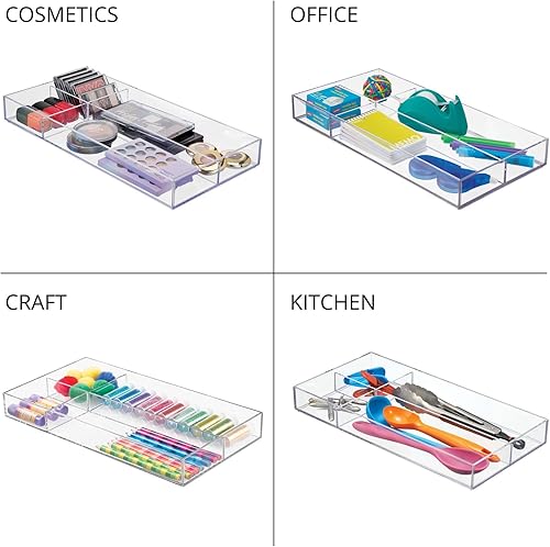 Miniatura 7 de mDesign Bandeja organizadora de maquillaje dividida de plástico para cajón de baño, tocador, almacenamiento de encimera, organización de cosméticos