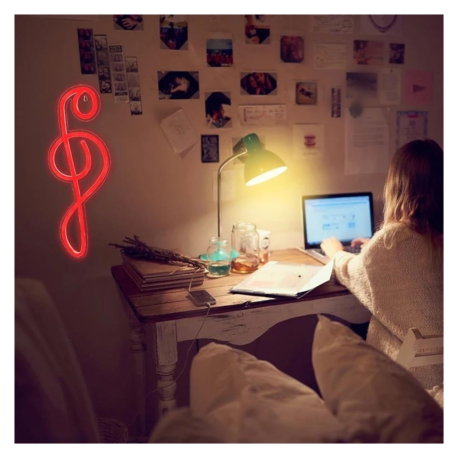 XENITE Luci al Neon Da Parete Insegna Al Neon Con Nota Musicale, Luce A LED Con Alimentazione USB, Decorazione Da Parete Per Camera Da Letto, Negozio, Festa, Club, Stanza,43cmх15.5cm