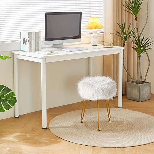 Miniatura 3 de IBUYKE Silla Taburete de Tocador de Piel Sintética, Otomana Taburete de Maquillaje Peludo, Asiento Acolchado Suave, Reposapiés Redondo Taburetes con