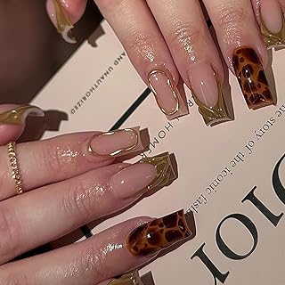 Uñas postizas a presión de punta francesa lar...