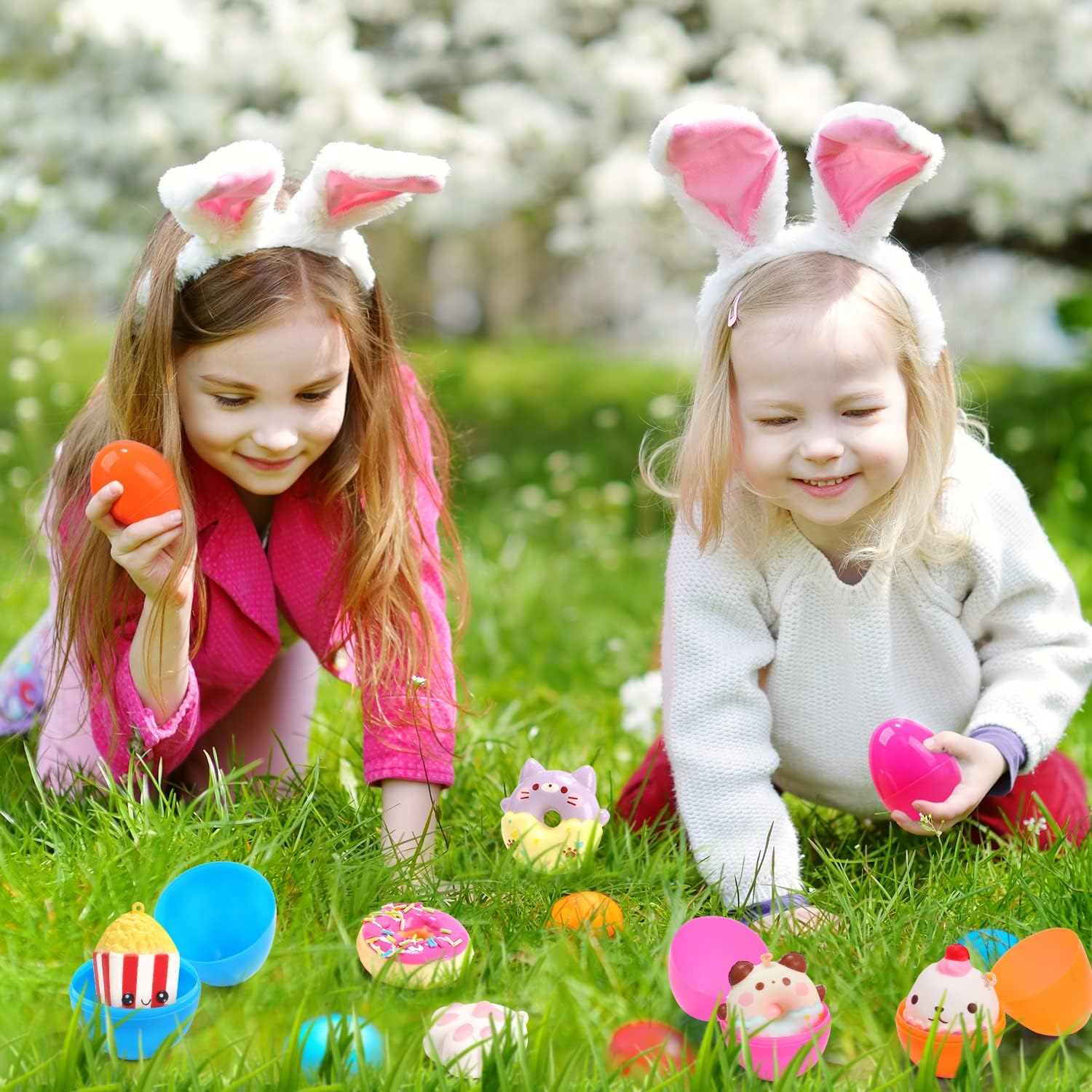 24 Pack Filled Easter Eggs with Food Squishy Toy, Easter Basket Stuffers Party Favors, Slow Rising Squeeze Toys Stress Relief Toys for Kids, Toddlers, Boys and Girls