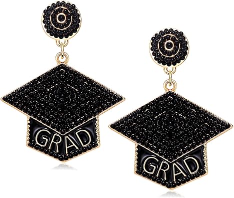Handmade Beaded Graduation Earrings - Dangle Drop Design for Womens High School & College Graduation Gifts