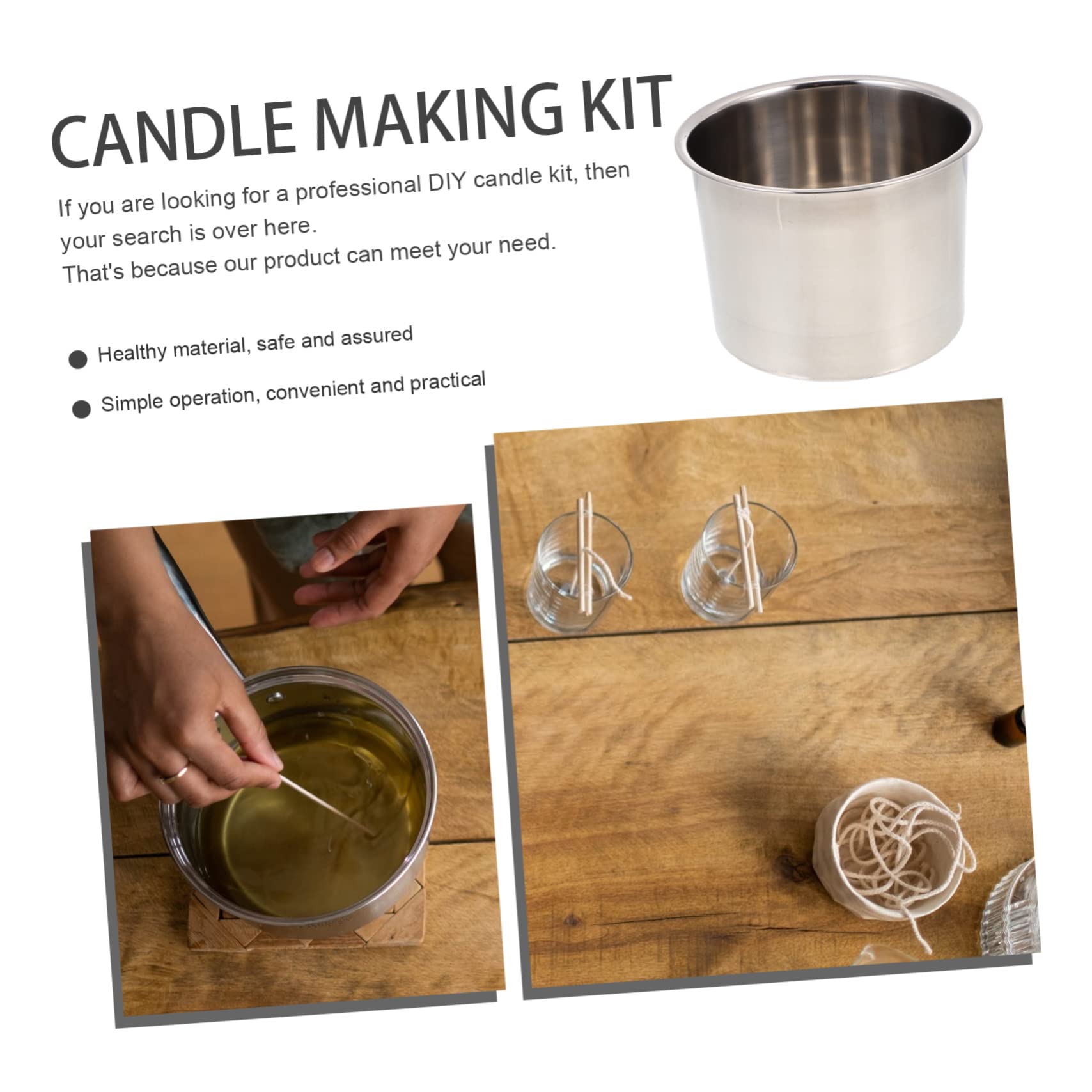 NUOBESTY Taza para Hacer Velas Diy, Kit Manual de Acero Inoxidable, 1 Set