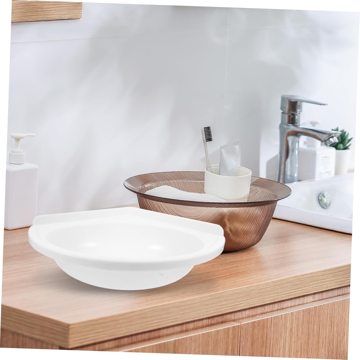 Wall Mounted Plastic Corner Sink Triangular Bathroom Wash Basin with Overflow for Restrooms Offices Hotels Space-Saving Design