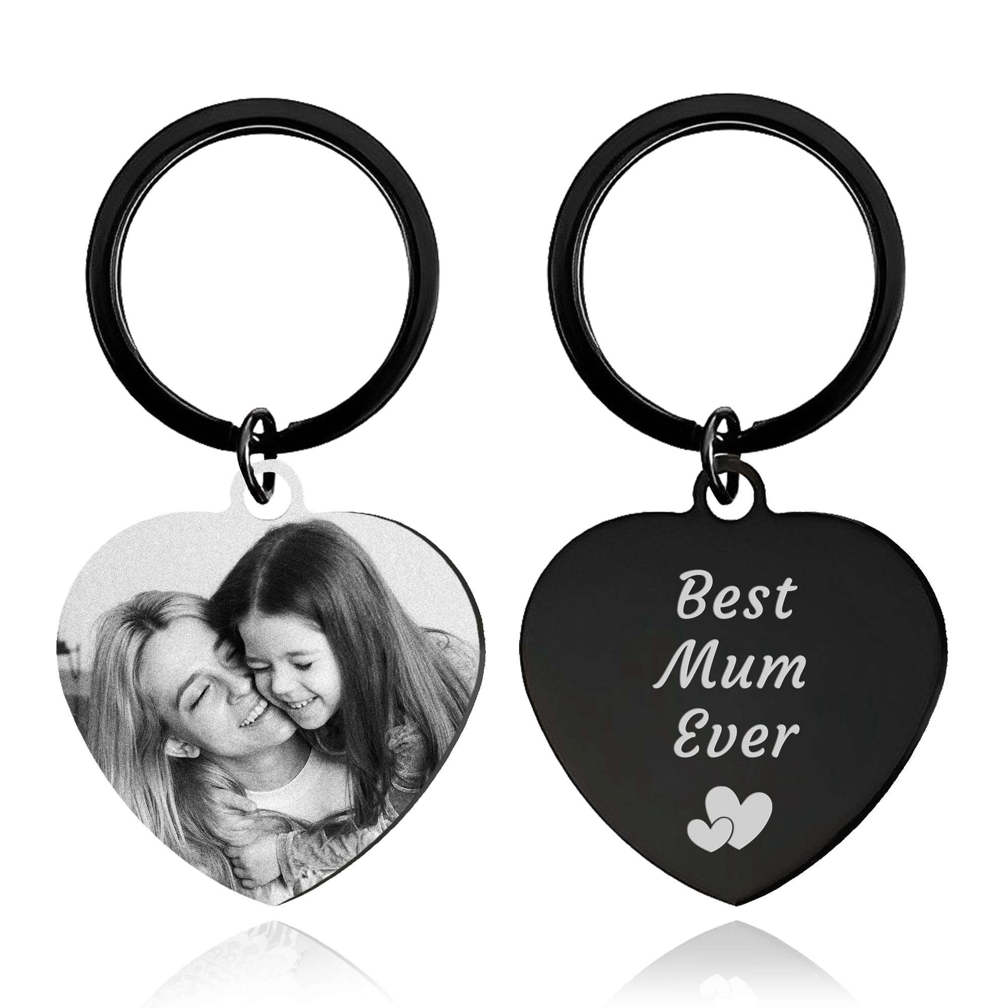 Easycosy Mothers Day Mum Gifts for Women Mum Personalised Photo Keyring Engraved Double Sided Heart Keychain Custom Birthday Anniversary Memorial Gifts for Mummy Grandma Nanny
