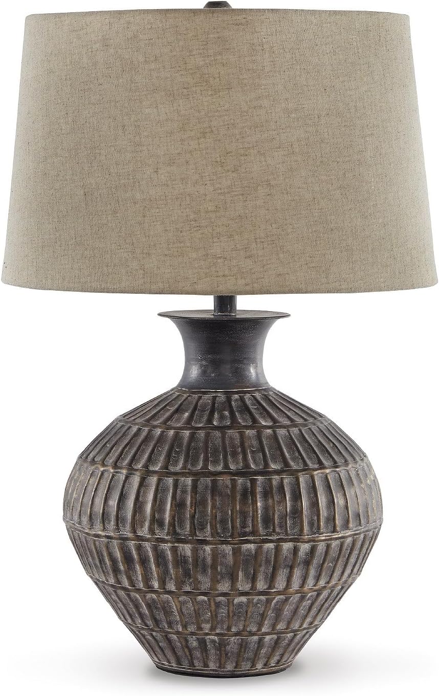 Signature Design by Ashley Emelda Farmhouse 27" Ceramic Table Lamp, Cream Glaze Crackle Finish