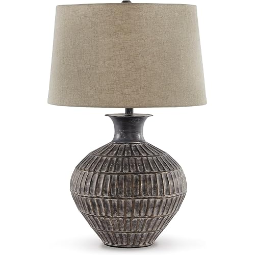Signature Design by Ashley Magan 285." Textured Bronze Metal Table Lamp, Antique Brown Finish