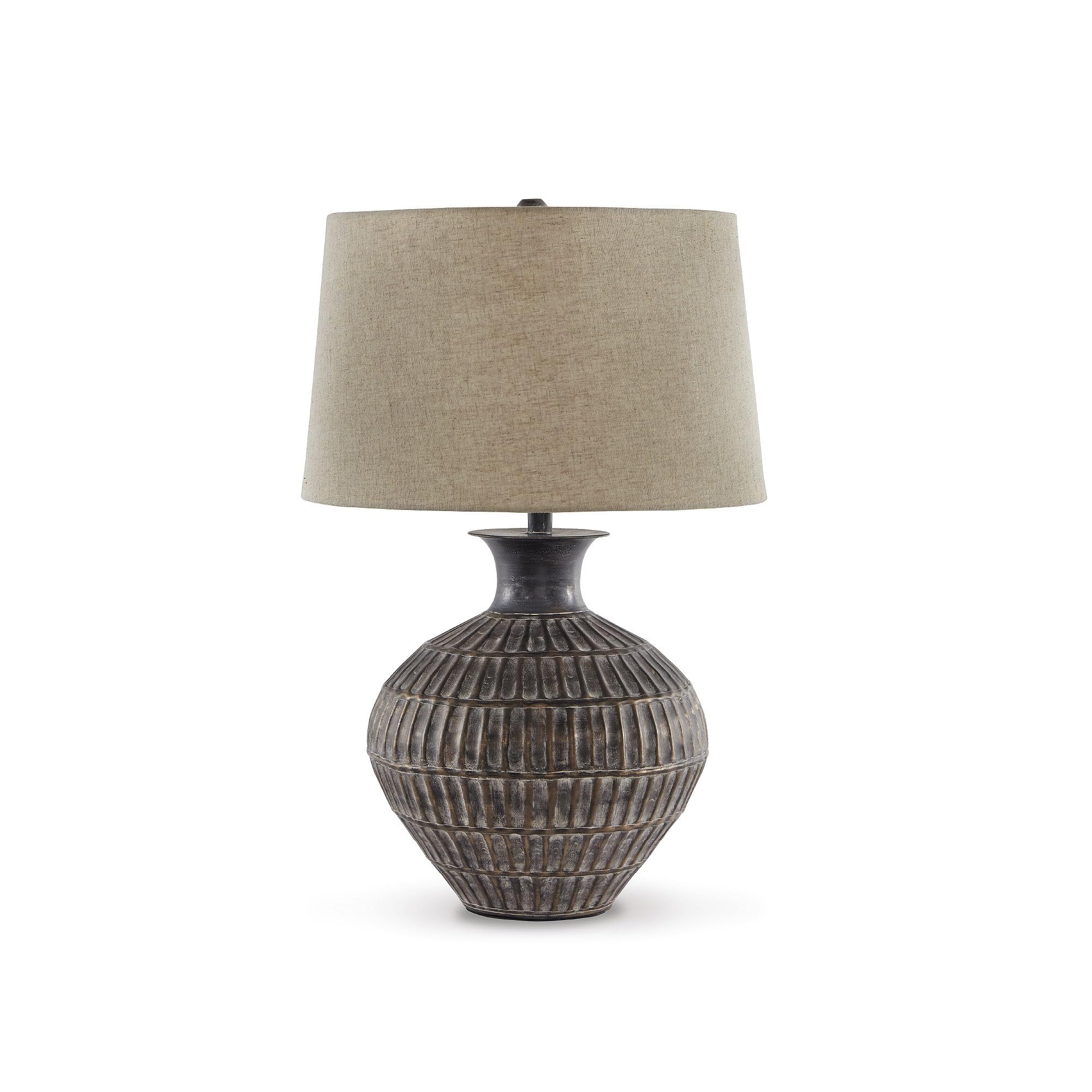 Signature Design by Ashley Magan 285." Textured Bronze Metal Table Lamp, Antique Brown Finish