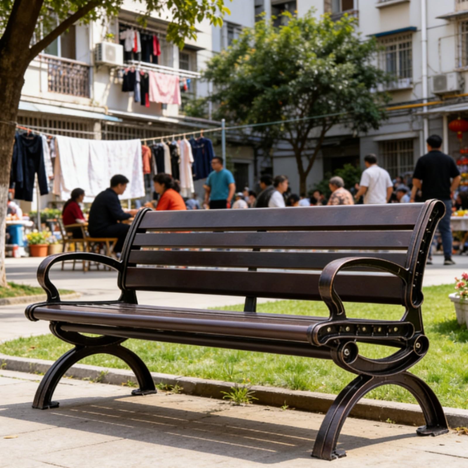 Banco de Parque para Exteriores con Respaldo, Fabricado en Aluminio Fundido Macizo, Bancos de Parque con Gran Capacidad de Carga, Muy Resistentes a la Intemperie, para Jardines(150cm/59in)