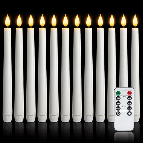 Miniatura 11 de Juego de 6 velas cónicas sin llama con control remoto, temporizador, velas de ventana de plástico que funcionan con pilas, velas LED de 9.6 pulgadas