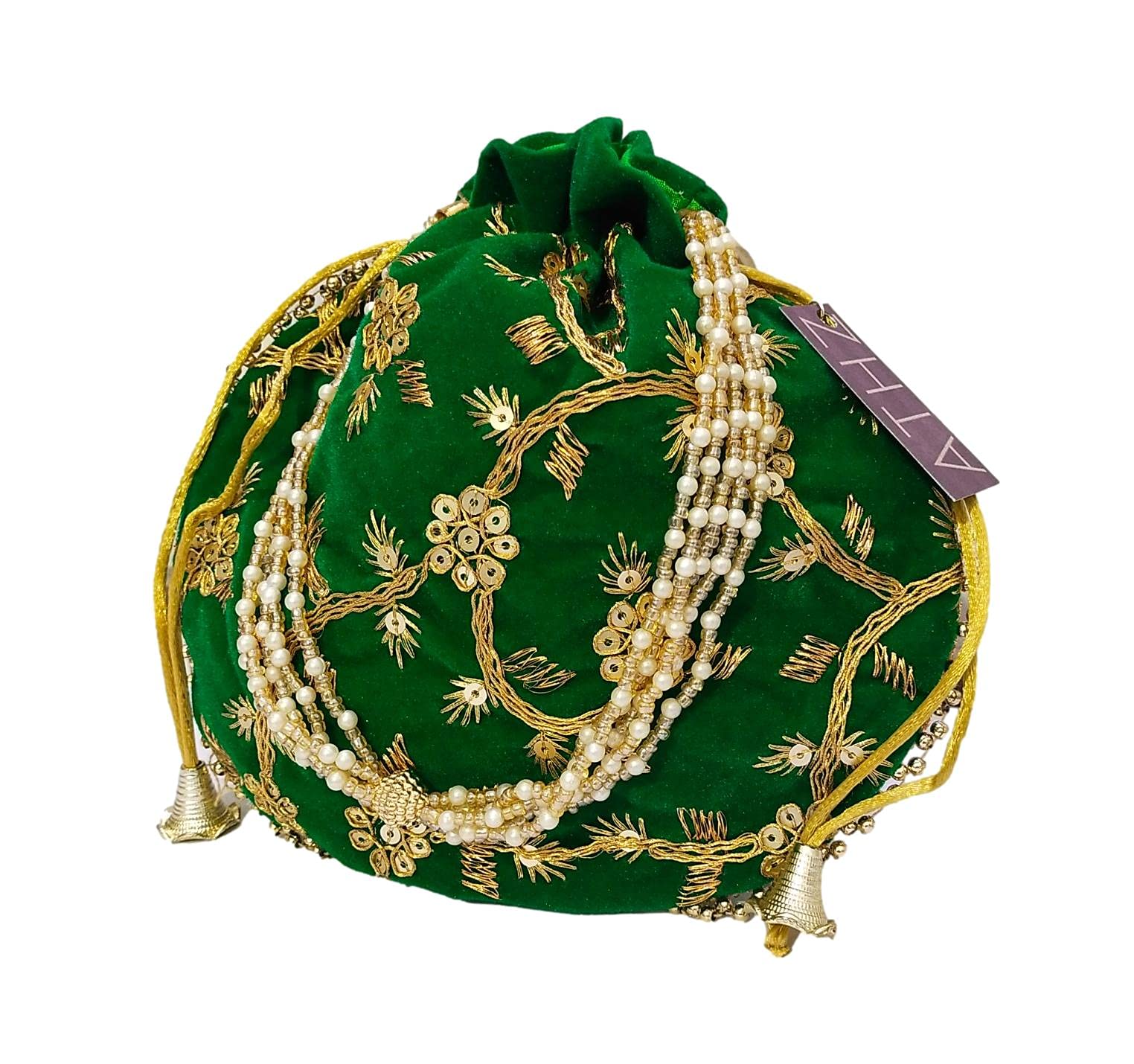 ATHZPotli Bag Velvet for ladies traditional Indian Wristlet women handbags with Drawstring Ethnic Embroidery Fashion Potli