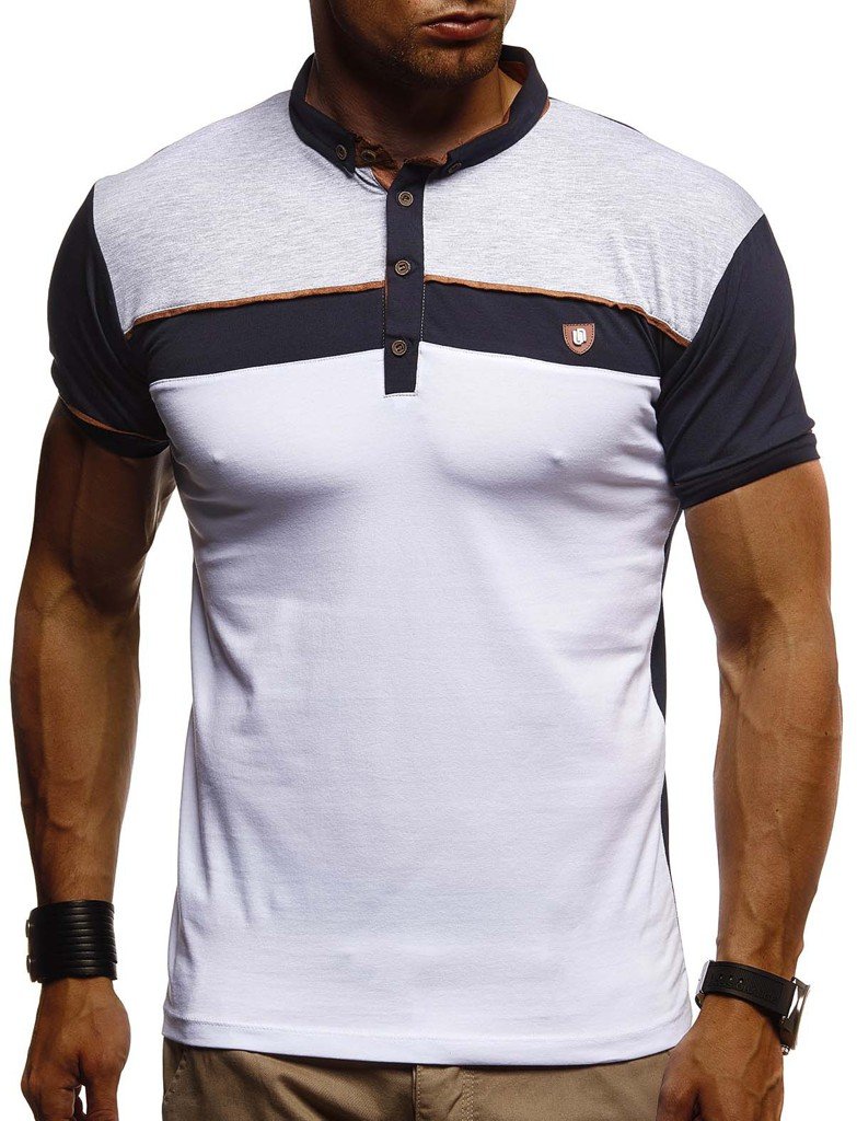 Leif Nelson Herren Sommer T-Shirt Polo Kragen Slim Fit Baumwolle-Anteil Basic schwarzes Männer Poloshirts Longsleeve-Sweatshirt Kurzarm Weißes Kurzarmshirts lang LN1420