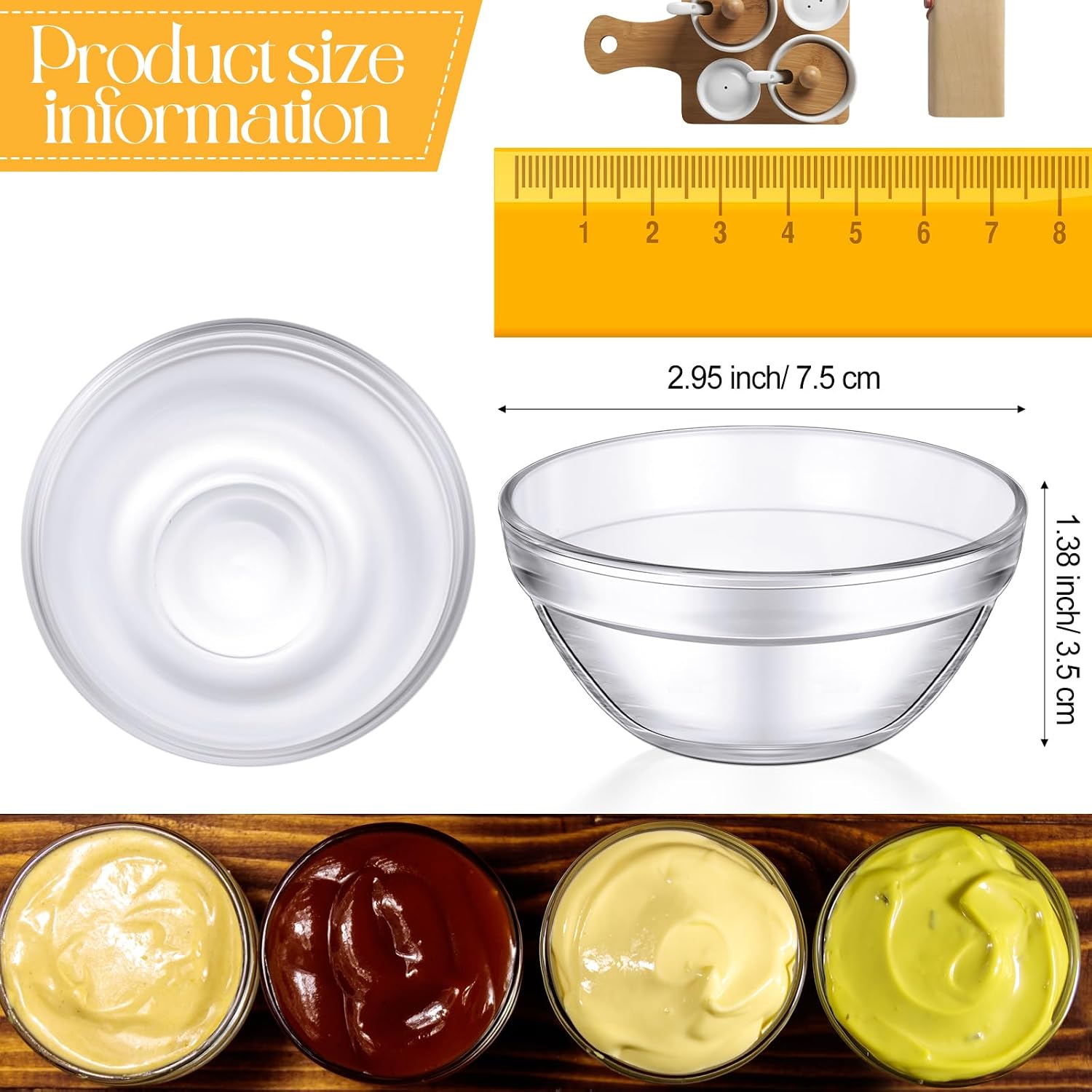 Tioncy 12 Pcs Small Glass Bowls Clear Round Pinch Bowls Stackable Ingredient Dish for Prep Containers for Spices Dipping Sauces Ice Cream Toppings Dessert Snack Candy Nuts(2.95 Inch,3 oz)