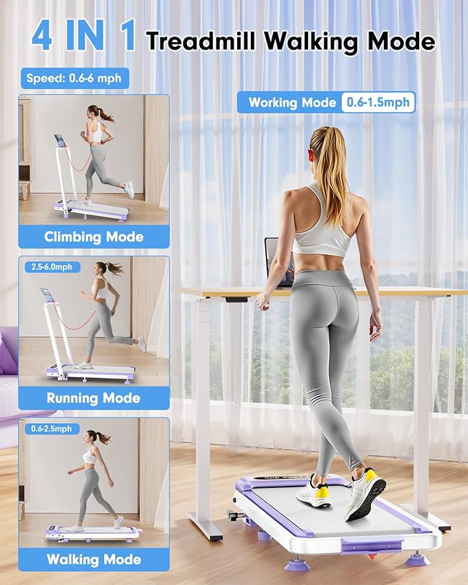 Caminadora Plegable con Inclinación Manual 9% y Ruedas Color Púrpura miniatura 6