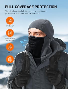 AstroAI Balaclava Ski Mask Winter Fleece Thermal Face Mask Cover for Men Women Warmer Windproof Breathable, Cold Weather Gear for Skiing, Outdoor Work, Motorcycling, Snowboarding, Gray-S, 20-21.5
