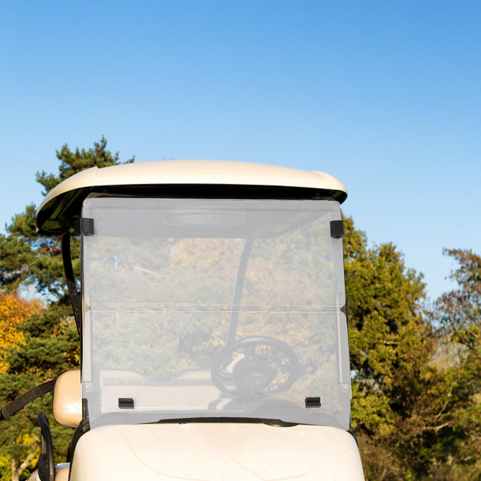Faltbare Golfwagen-Windschutzscheibe Leichte für Golfwagen 1995-2013 EZGO TXT, Anti-UV und Stoßfest Transparent 100.5*82cm
